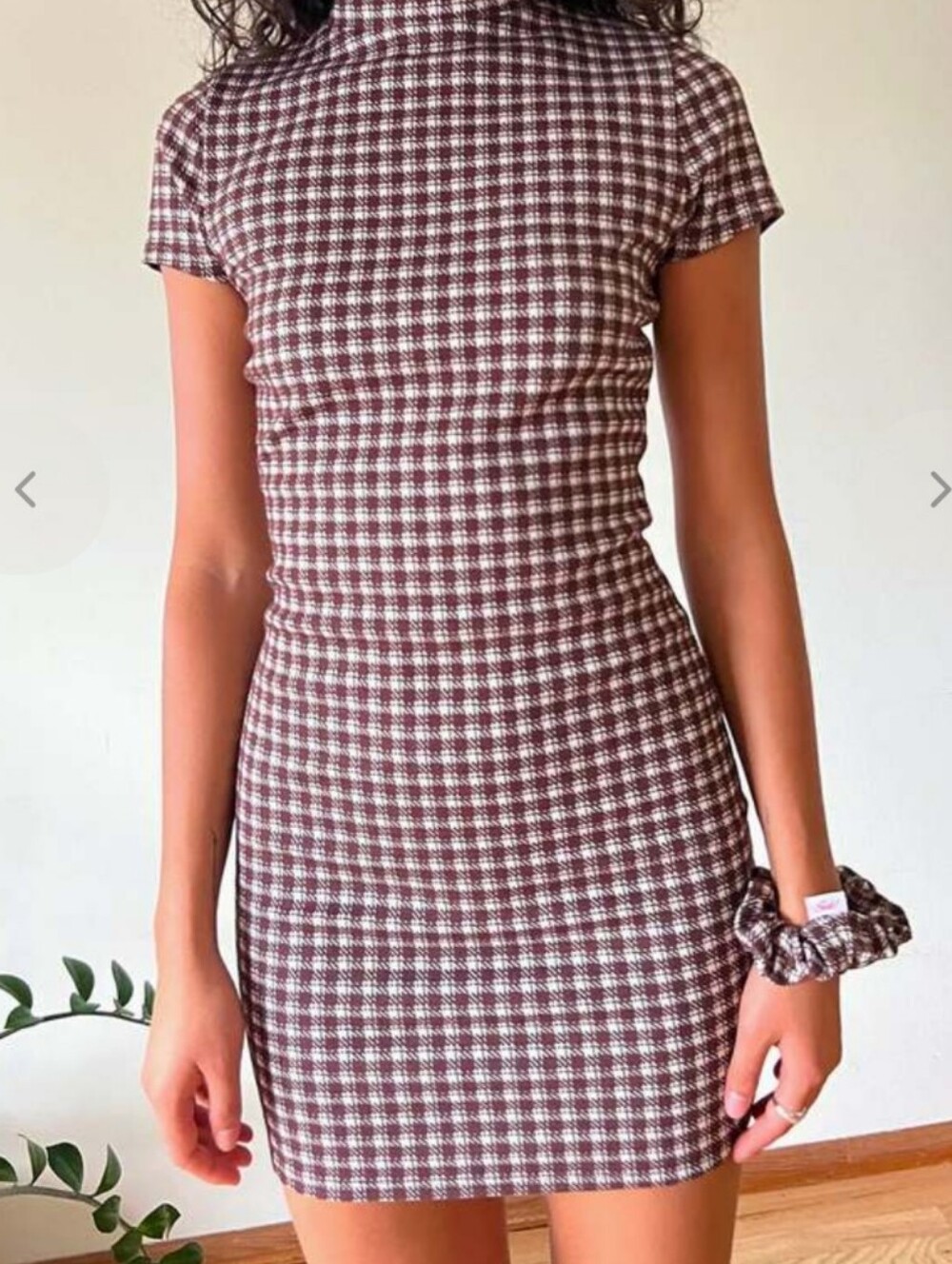 Lisa Says Gah Tai Mini Dress Plaid Brown XL